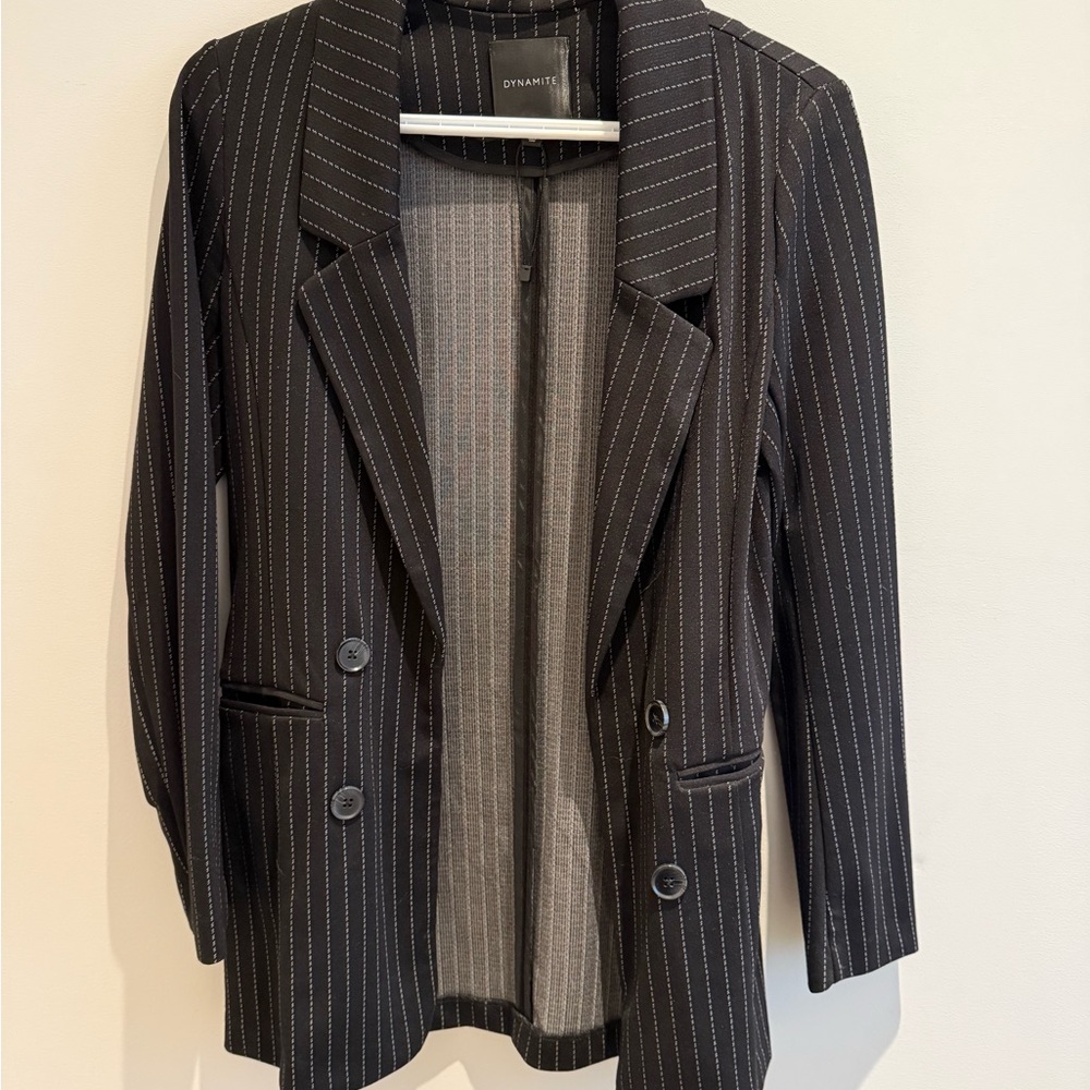 Dynamite Black Pinstripe Double-Breasted Suit Jacket